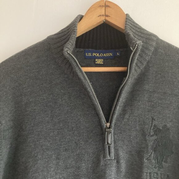 US Polo Association Knit Sweater Turtleneck 1/4 Zip Cotton Blend Gray Sz L - Picture 3 of 8